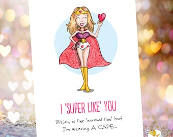 Superlike you card, superhero card, anniversary card, superhero birthday, superhero valentine, Card for boyfriend, card for girlfriend