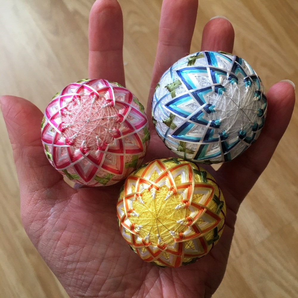 Japanese Christmas Ornaments 3 Pieces Set Mini Temari Etsy