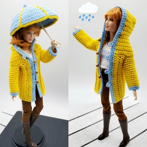 11.5" Fashion Doll Raincoat and Umbrella PDF crochet pattern