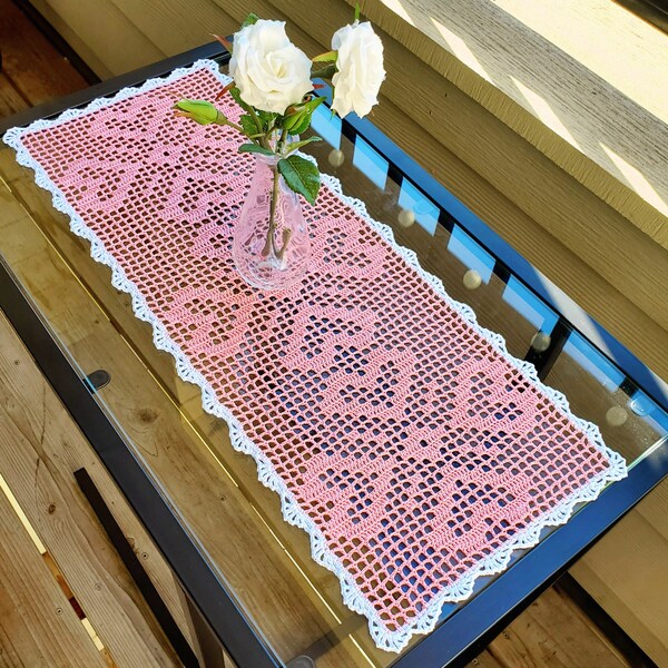 Plaid Hearts Table Runner Filet Crochet Pattern Instant PDF Etsy Canada