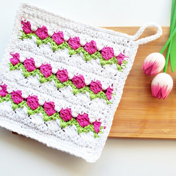 Tulip Stitch Dishcloth PDF crochet pattern
