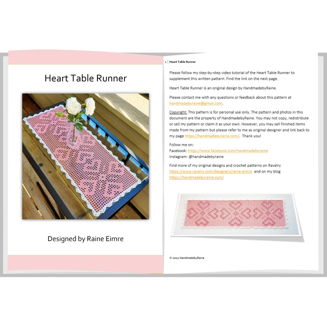 Heart Table Runner PDF Crochet Pattern - Etsy