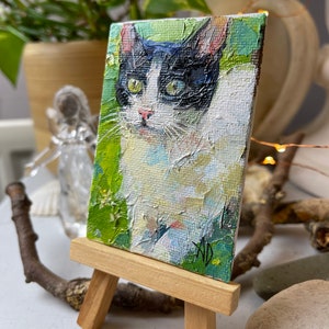 Original ACEO, Black and White Tuxedo Cat Portrait OOAK Handmade Oil ...