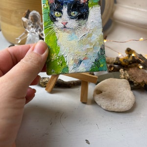 Original ACEO, Black and White Tuxedo Cat Portrait OOAK Handmade Oil ...
