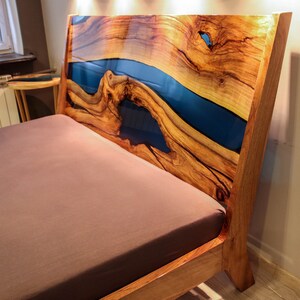 Blue river walnut epoxy queen size bed image 6