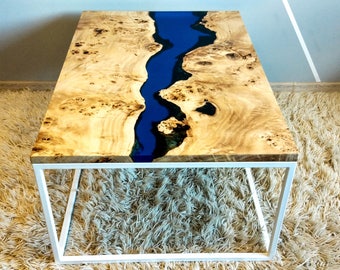 Live edge river blue epoxy coffee table