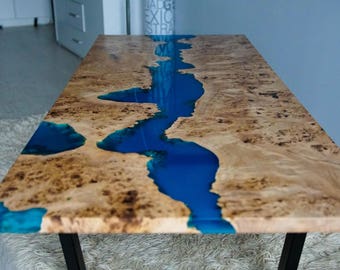 Live edge river blue epoxy coffee table