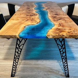 Blue Ocean Epoxy River Table Mappa Burl Wood UK