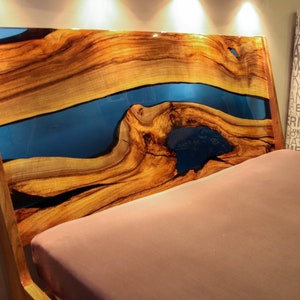 Blue river walnut epoxy queen size bed image 5