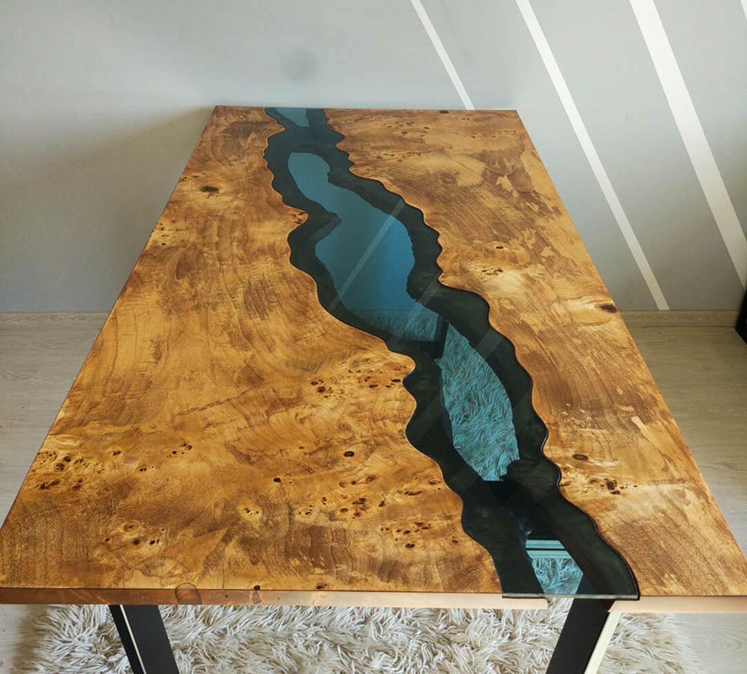 Live Edge River Table With Glass River Inlay Etsy