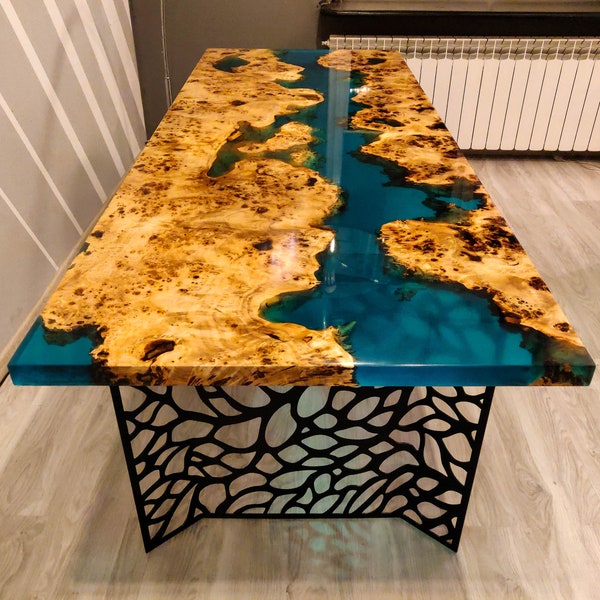 SOLD Turquoise river table with epoxy inlay Mappa Burl SOLD