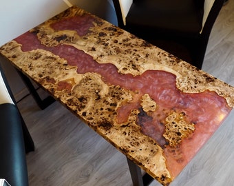 River pink metalic epoxy river coffee table with a lake