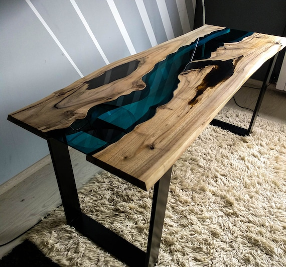 Acacia Black Epoxy Resin Table Top 6x3ft Live Edge - Woodify Canada