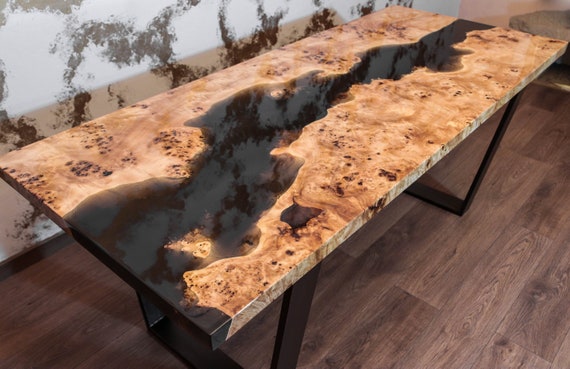 Mappa Burl Epoxy Table, Made to order Epoxy Resin Dining Table | Iron's  Custom Wood