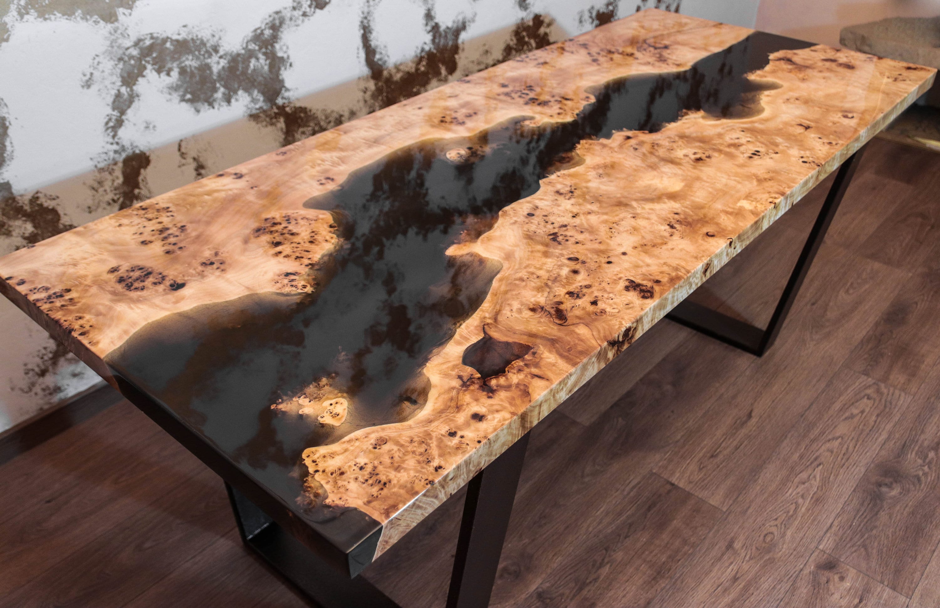 SOLD Black River Table With Epoxy Inlay Mappa Burl Wood SOLD Etsy Denmark
