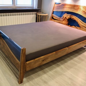 Blue river walnut epoxy queen size bed image 2