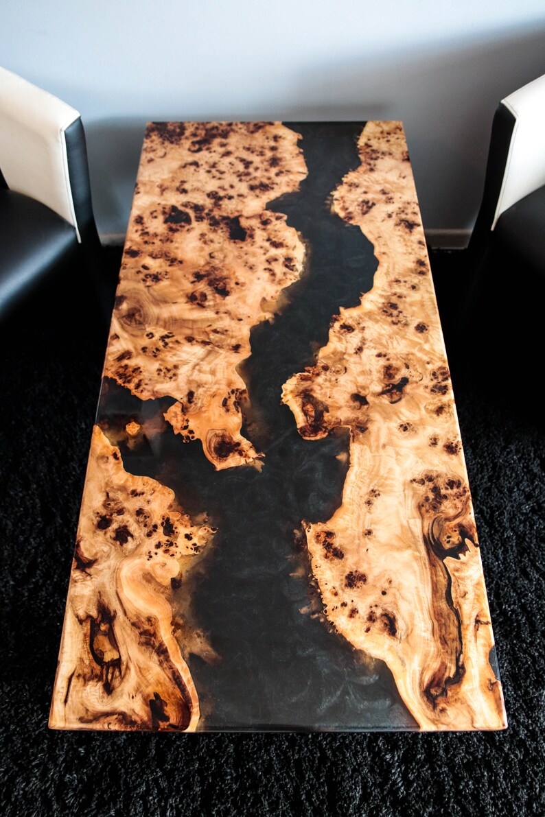 River black metallic epoxy coffee table | Etsy