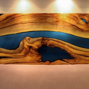 Blue river walnut epoxy queen size bed image 4