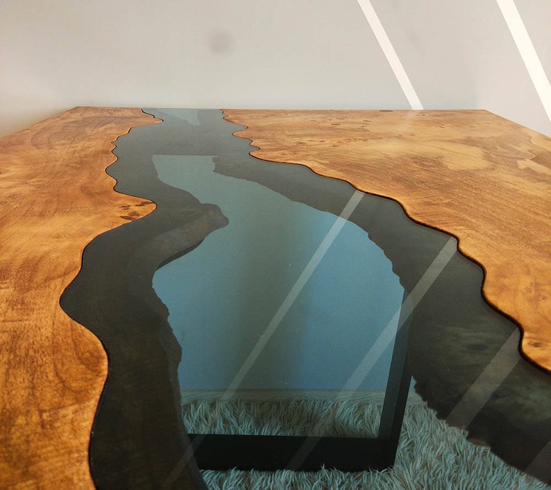 Live Edge River Table With Glass River Inlay Etsy