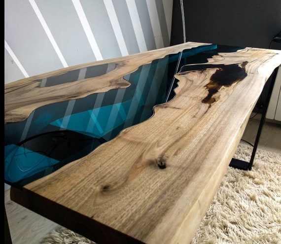 6' 8 Black Walnut Black Epoxy Tabletop