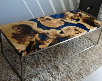 SOLD Live edge river blue epoxy coffee table SOLD