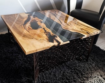 Available Live edge square river dark walnut coffee table