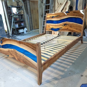Sold out, Blue river walnut epoxy queen size bed