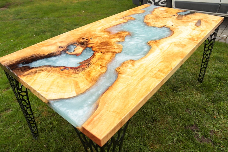 White Pearl Maple Wood Epoxy River Table Etsy