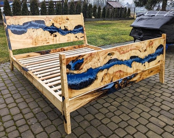 Available! Blue ocean epoxy ash-leaf maple bed, king size, river bed