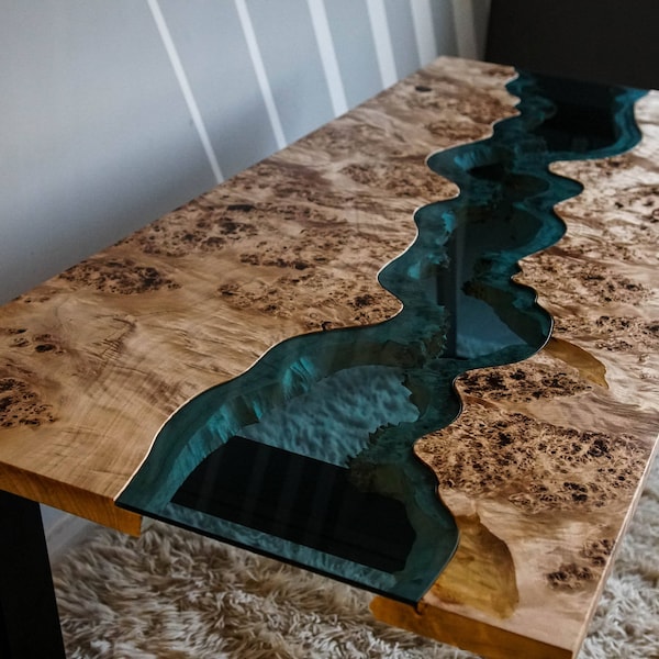 Live edge Mappa Burl river epoxy table