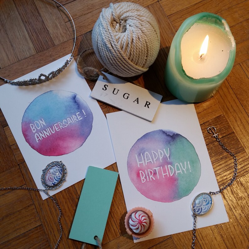 Happy Birthday English or French Birthday card