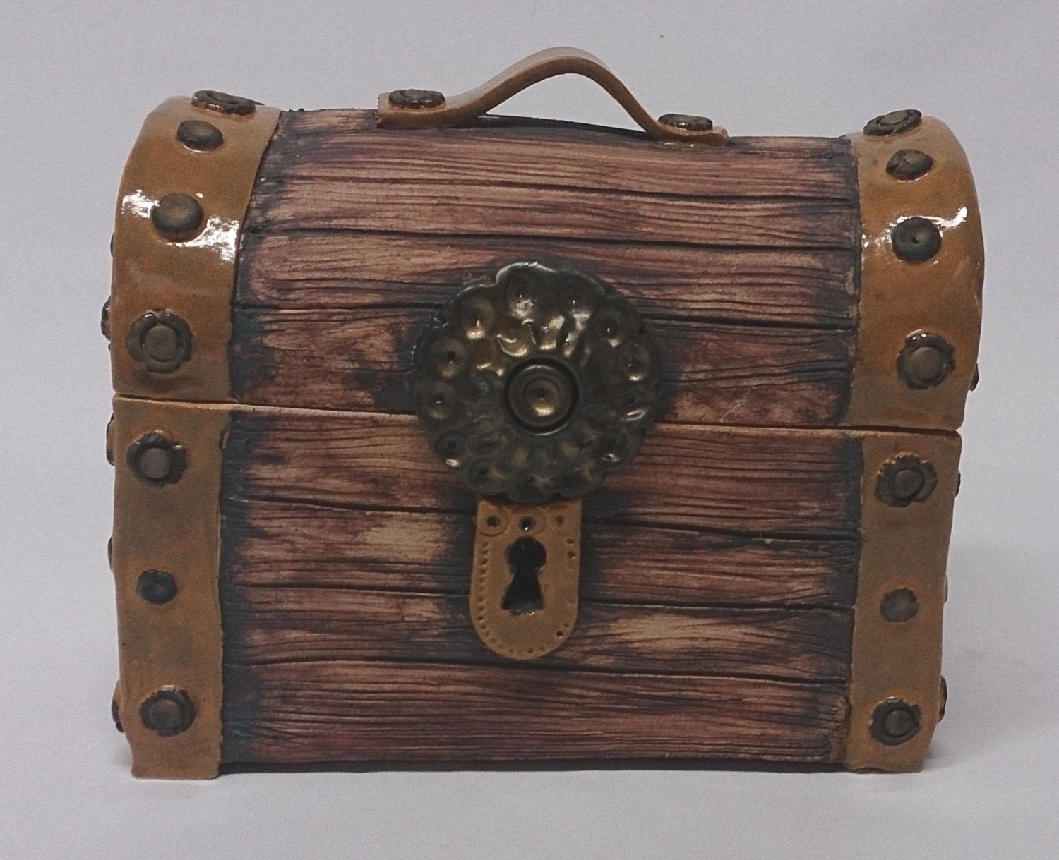 Ceramic treasure chest box with gold glazed details trinket Etsy