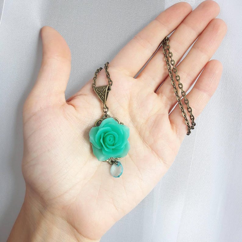 Mint rose necklace mint jewelry flower necklace clay rose Etsy