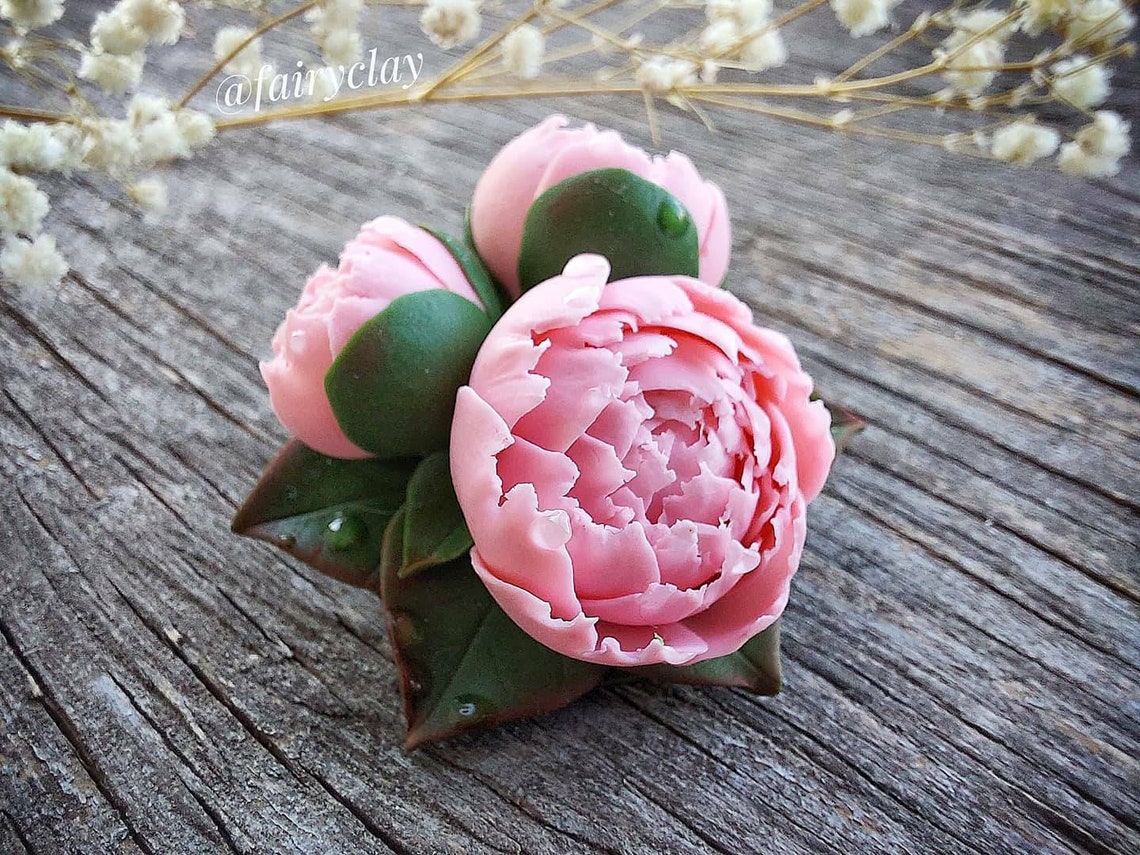 Pink Peony Brooch Polymer Clay. Handmade Brooch. Clay Peony. Etsy