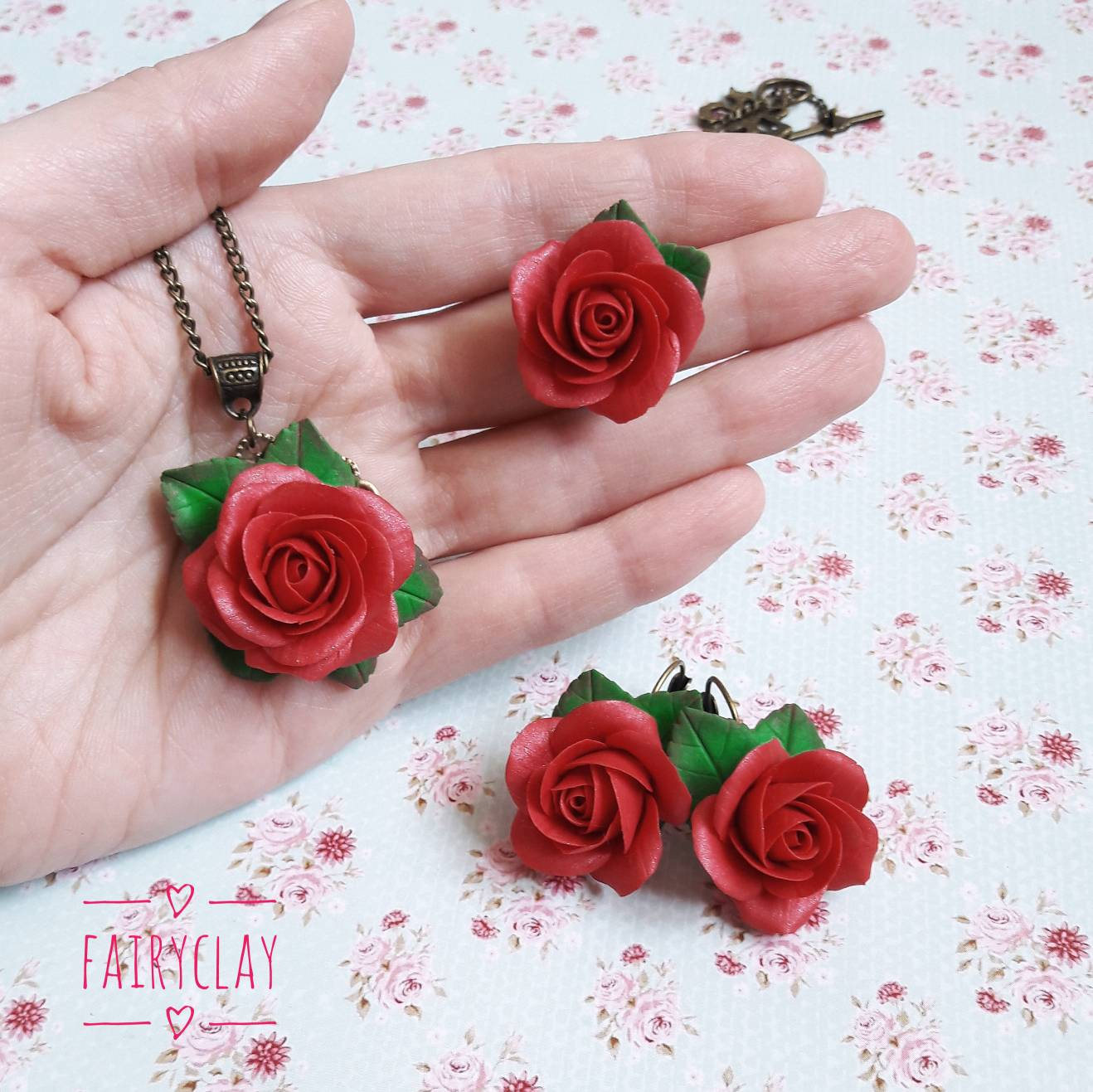 Red roses set of polymer clay handmade clay flowers rose gift Etsy