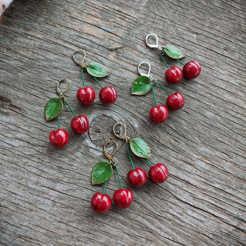 Cherry Earrings. Polymer Clay Earrings. Clay Cherry. Fake Food Etsy