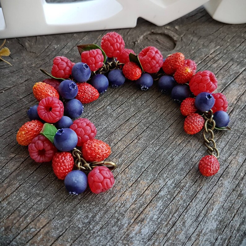 Berry Bracelet Polymer Clay. Raspberry Strawberry Blueberry Etsy
