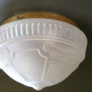 14" Vintage Style Ceiling Embossed Flush Mount Frosted Glass Shade Fixture with handmade Brass Fixture