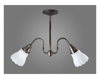 Two Light Antique Brass Finish Down rod Pendant Light Fixture Several Shade Options