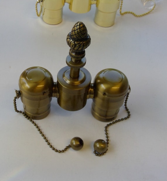 2 Lite Sockets Swivel Cluster Lamp Top Antique Brass Finish Pull Chain Sockets