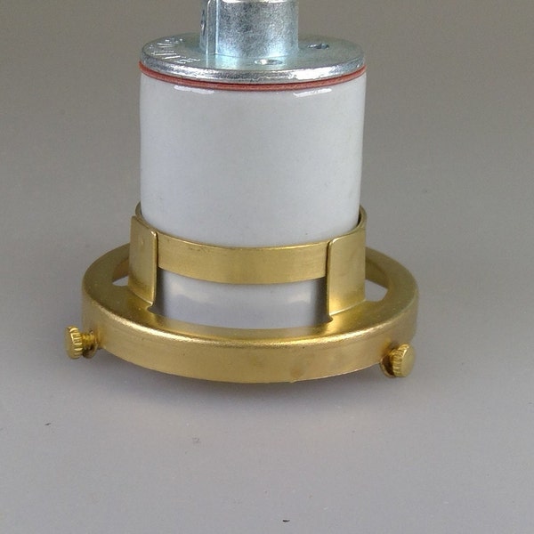 2-1/4" Clamp on Shade Fitter Adapter Brass Finish Shade Holder Fits Porcelain Sockets 1 3/4" Diameter