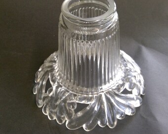 Embossed Flower Rim Glass Lamp Shade Clear Ribbed Globe