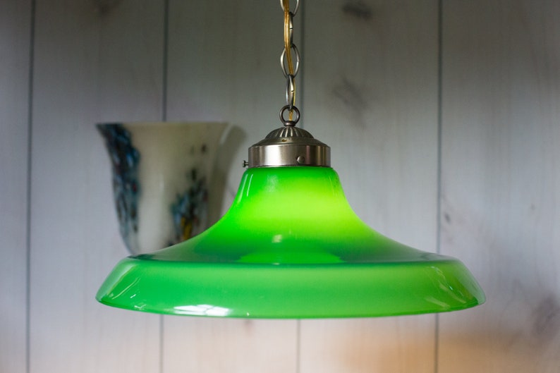 Pool Table Bar Green Cased Glass Pendant Lamp With Antique Etsy