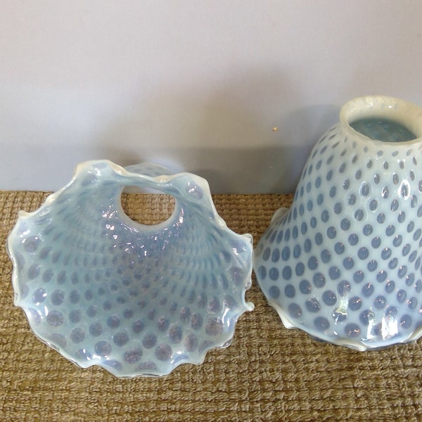 Pair Unique Opalescence Coin Spot Shades, from the 1970's Glass Globe, Fixture, Lamp