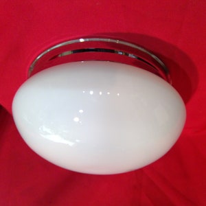 Opal White & Chrome Glass Shade and Fixture 7&quot;Flush Mounted signed Vianne