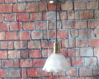Holophane Style Pendant Style Glass Cone Shape Shade Hanging Lamp Fixture ready to hang