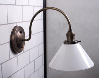 Opal Milk Glass Farmhouse Gooseneck Antique Brass Finish Wall Sconce