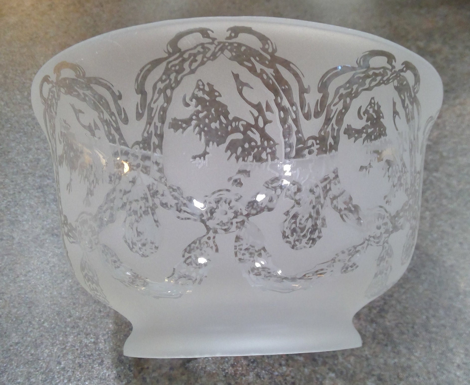 Gas Shade Etched Standing Lion Pattern 4" Fitter Shade Lamp Fixture Globe