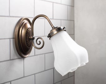 Brass wall sconce with frosted glass Art Nouveau style frosted glass shade