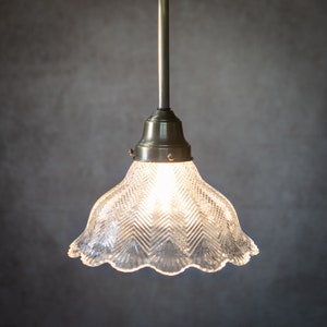 Glass Herringbone Style Holophane Pendant Light